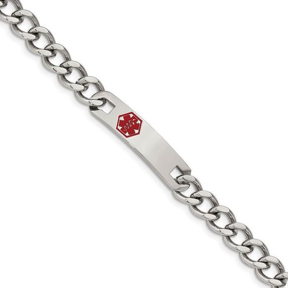 Stainless Steel Red Enamel Medical ID 9.5 Inch Bracelet - Picture 1 of 8